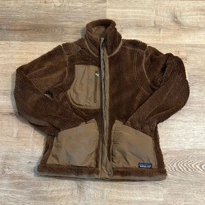Patagonia Brown Sherpa Fleece Jacket with Tan Pocket Accents
